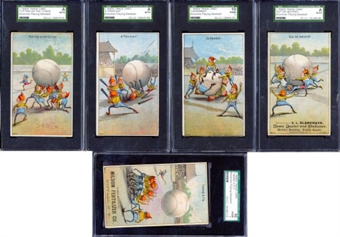 C.1880s Brownies Playing Baseball SGC Graded Complete Set (5)   
